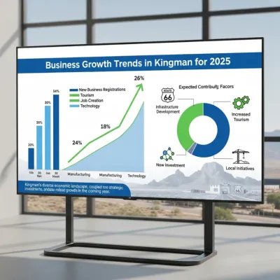 Business Growth Trends in Kingman for 2025 1 A presentation screen displays charts titled